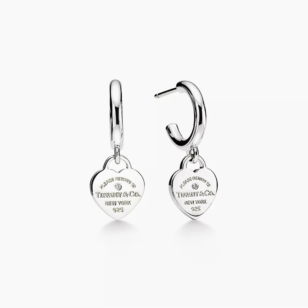 Tiffany & Co Authentic Hoop Earrings in Sterling Silver with Diamonds, Mini